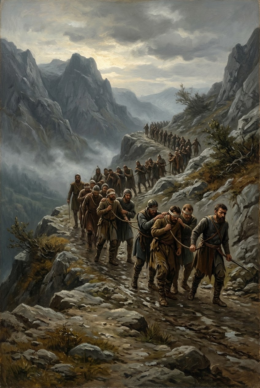 пленените войници на цар Самуил се връщат от Беласица, 1014 г.